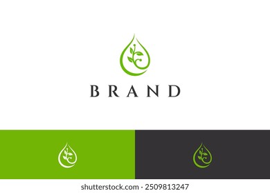 nature water drop logo with leaf shape