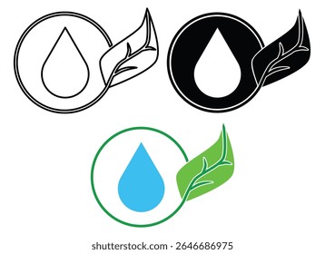 nature water icons from a combination of water symbols and plants in various styles on a white background