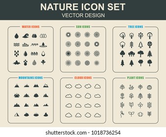 Nature, water, mountains, trees, clouds and plants icons. Web element. Premium quality graphic design. 
Signs symbols collection, simple icon for websites, web design, mobile app, 
info graphics.