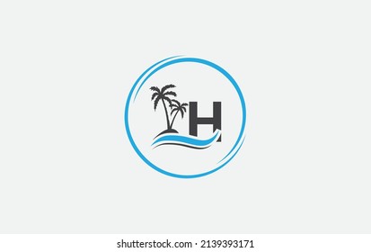 Nature water wave and beach tree vector art logo design with the letter and alphabet