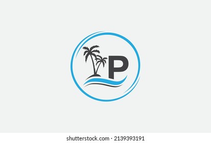 Nature water wave and beach tree vector art logo design with the letter and alphabet