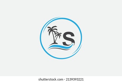 Nature water wave and beach tree vector art logo design with the letter and alphabet
