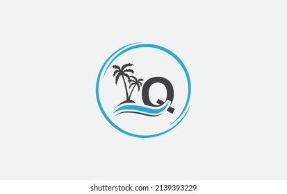Nature water wave and beach tree vector art logo design with the letter and alphabet