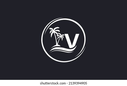 Nature water wave and beach tree vector art logo design with the letter and alphabet