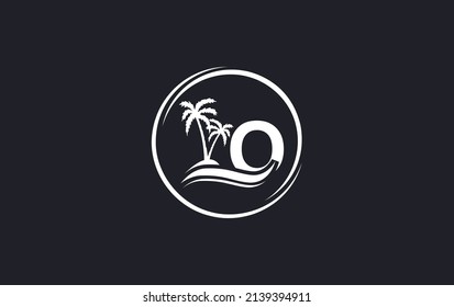 Diseño del logo de arte vectorial de la ola de agua de la naturaleza y del árbol de playa con letra y alfabeto