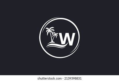 Nature water wave and beach tree vector art logo design with the letter and alphabet