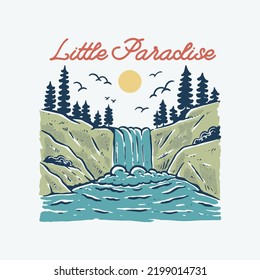 nature waterfall illustration vintage design