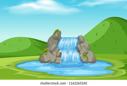 Nature Waterfall Landscape Illustration Stock Vector (Royalty Free ...