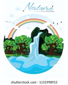 Nature, waterfall, rainbow