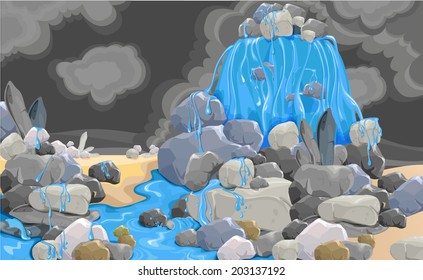 nature waterfall stones (vector) 