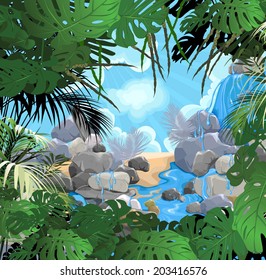 nature waterfall stones (vector) 
