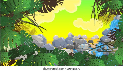 nature waterfall stones (vector) 