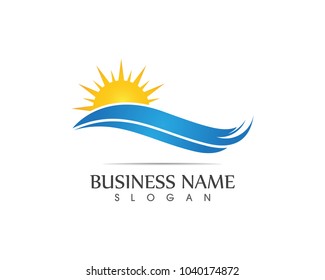 Nature wave beach logo design template
