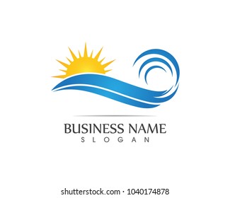 Nature wave beach logo design template