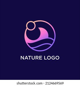 Nature wave beach logo design template.