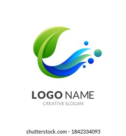 nature wave logo, wave and leaf, combination logo with 3d colorful style