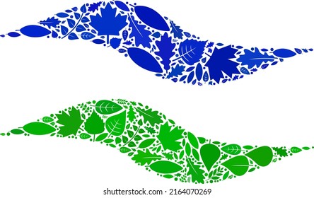 Nature wave shape icon composition of floral leaves in green and natural color variations. Ecological environment vector template for wave shape icon.