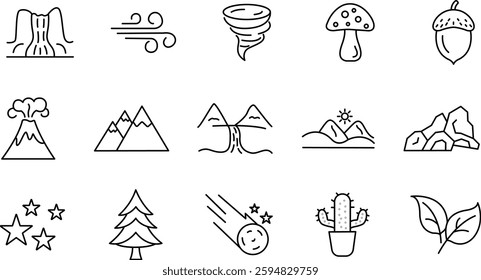 Nature and Weather Icon Pack for Outdoor and Eco Designs.