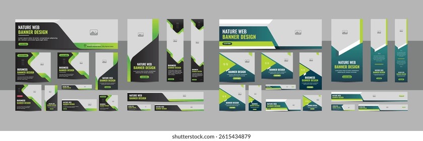 Nature web banner design web template Set, Horizontal header web banner. Modern Gradient green cover header background for website design, Social Media Cover ads banner, flyer banner