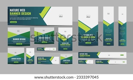 Nature web banner design web template Set, Horizontal header web banner. Modern Gradient green cover header background for website design, Social Media Cover ads banner, flyer, invitation card