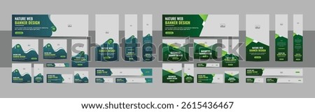 Nature web banner design web template Set, Horizontal header web banner. Modern Gradient green cover header background for website design, Agriculture farming service web banner bundle design