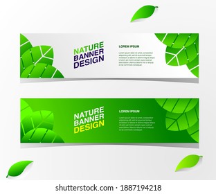 colección de plantillas de banner web de naturaleza. ilustración de hoja sobre fondo de gradiente verde. moderno, floral, agrícola 