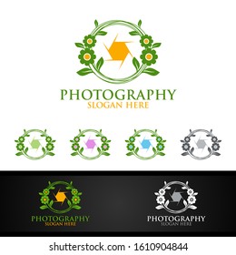 Nature Wedding Camera Photography Logo Icon Vector Design Template