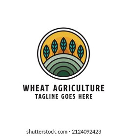 Nature Wheat agriculture logo design badge, line art farm logo vector illustration