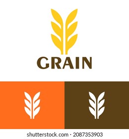 Nature wheat grain logo design concept. Agriculture farm logomark illustration. Can representing plant, vegan, food, harvest, health, bread, cereal.