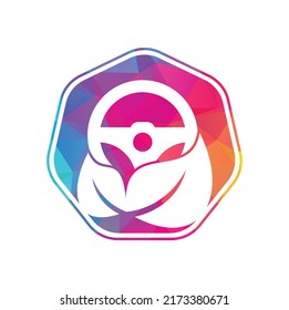Diseño del logotipo vectorial de la rueda de la naturaleza. Volante de dirección y símbolo o icono ecológico.