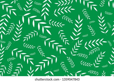 Nature white leaves of seamless pattern on green
background for fabric template and texture.vector and illustrator.