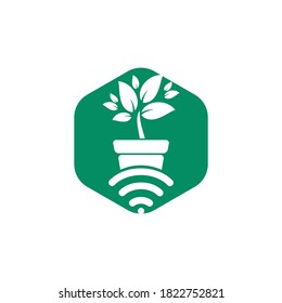 Nature Wi-Fi vector logo design. Flower pot and Wi-Fi icon.
