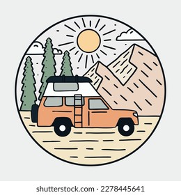 The nature wild and camping fun on the mountains vintage vector for t shirt, badge, sticker and other