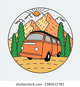 The nature wild and camping fun on the mountains vintage vector for t shirt, badge, sticker and other