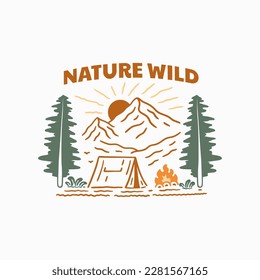 Nature wild camping on mountain design for t shirt, sticker, emblem, background and other