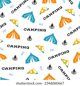 Nature Wilderness Fun Campfire Vector Seamless Pattern can be use for background and apparel design
