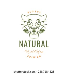 nature wildlife beast roar panther leaves forest jungle line style hipster minimal logo design vector icon illustration