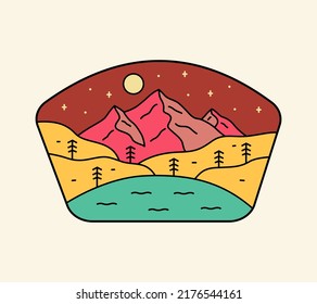 Nature wildlife mountains and stars design for badge, sticker, patch, t shirt design, etc