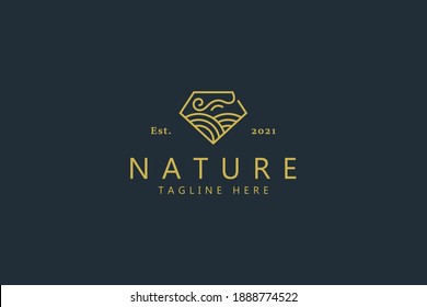 Nature Wind and Farm on Diamond Shape Logo Concept.