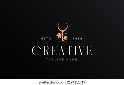 Nature Wine Logo Design. Leaf Wine Glass Silhouette Logo Graphic Template