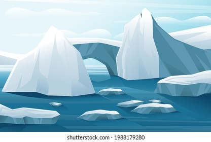 Nature winter arctic landscape with iceberg blue water and clear sky vector illustration horizontal view