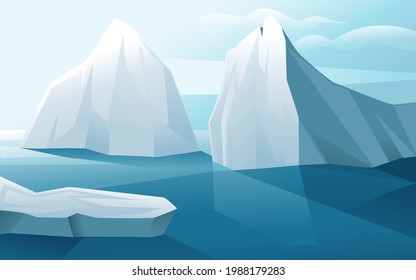 Nature winter arctic landscape with iceberg blue water and clear sky vector illustration horizontal view