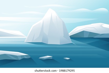Nature winter arctic landscape with iceberg blue water and clear sky vector illustration horizontal view