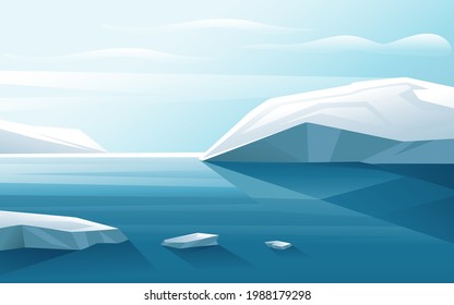 Nature winter arctic landscape with iceberg blue water and clear sky vector illustration horizontal view