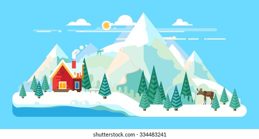 Natur - Winterlandschaft. Vektorgrafik im Flachdesign