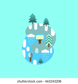 Nature - winter landscape. Vector illustration in flat design style.
