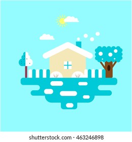 Nature - winter landscape. Vector illustration in flat design style.