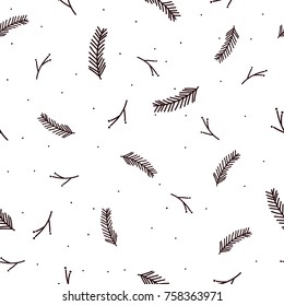 Nature winter seamless pattern. Pine branches and snow. Hand drawn vector background