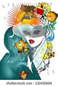 Nature. Woman with deco elements.