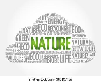 Nature word cloud, conceptual green ecology background
